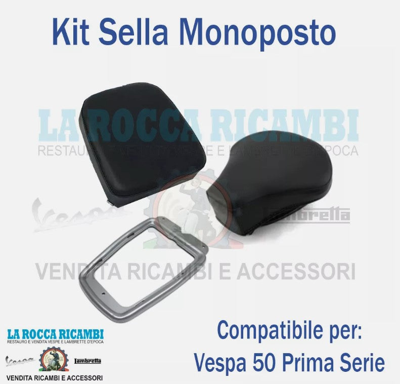 Kit Sella Monoposto Sella + cuscino + piastra Vespa 50 Prima serie dal 1963 al 1965 (NERO)