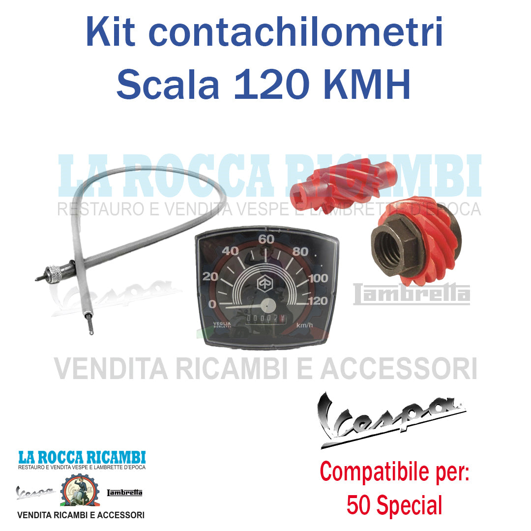Kit Contachilometri 120 KMH + Rinvii + Cavo Trasmissione Vespa 50 SPECIAL