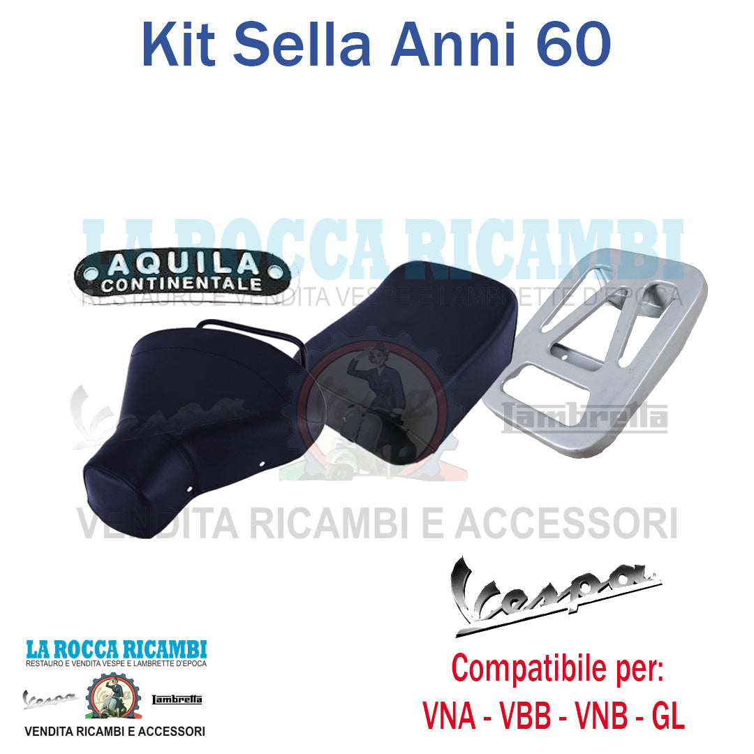 Kit Sella Anteriore + Cuscino Posteriore + Piastra (Blu Scuro) Vespa VNA - VBA - VBB - GL