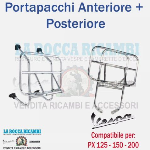Kit Portapacchi Cromato Vespa PX 125 / 150 / 200 Anteriore + Posteriore