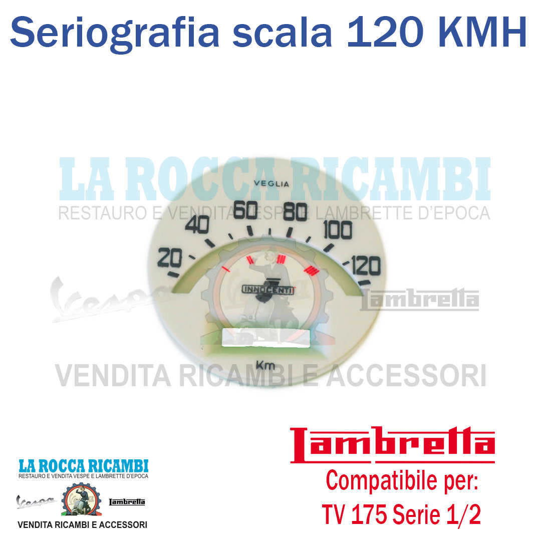 Serigrafia Contachilometri Scala 120 KMH Lambretta TV 175 Serie 1/2