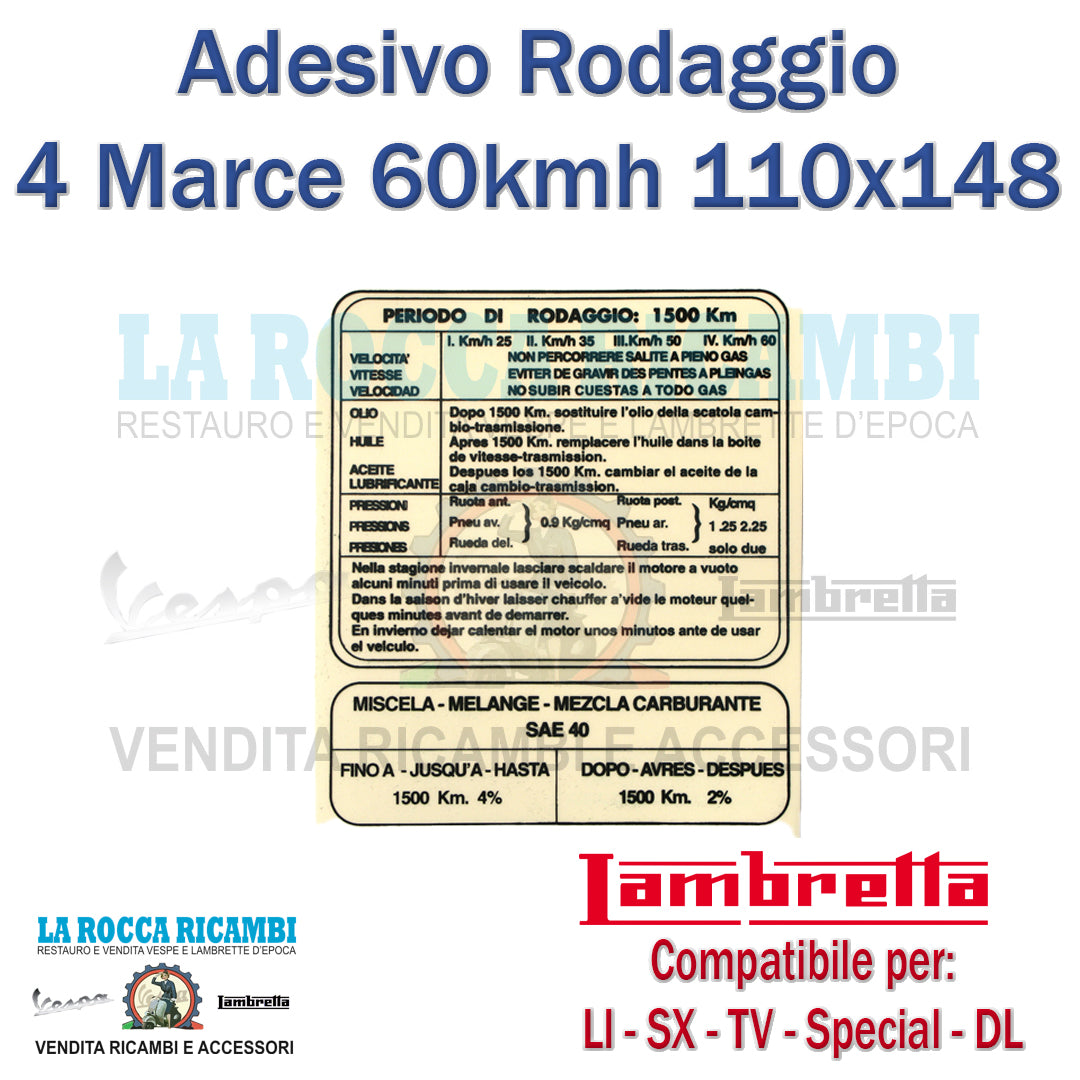 Adesivo / Scritta Rodaggio Lambretta LI 125 / 150 Serie 1 / 2 / 3