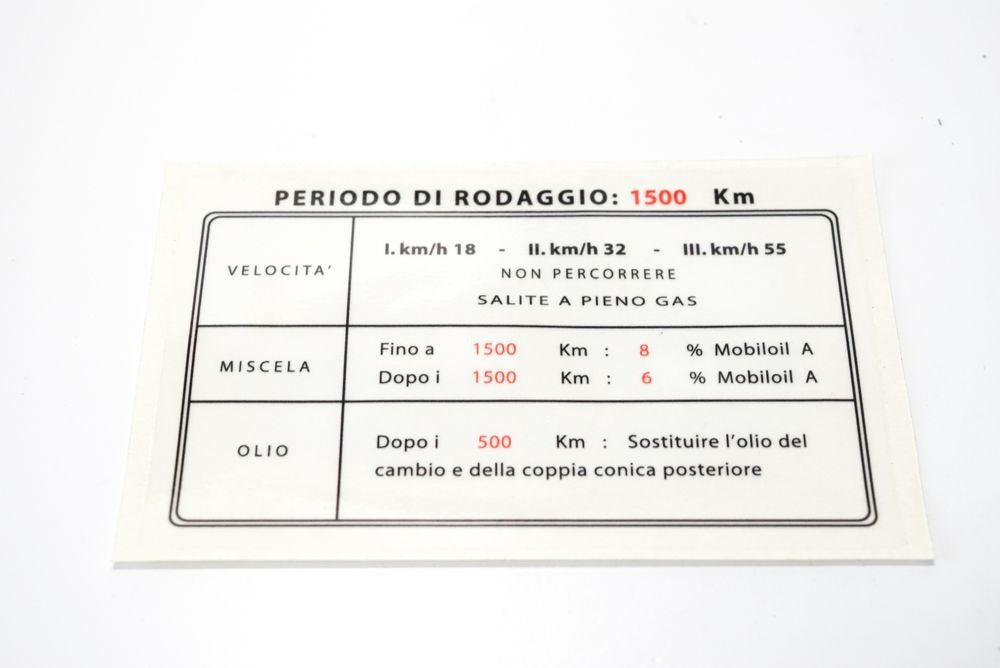 Adesivo / Scritta Rodaggio Lambretta D 150 - LD 125 / 150