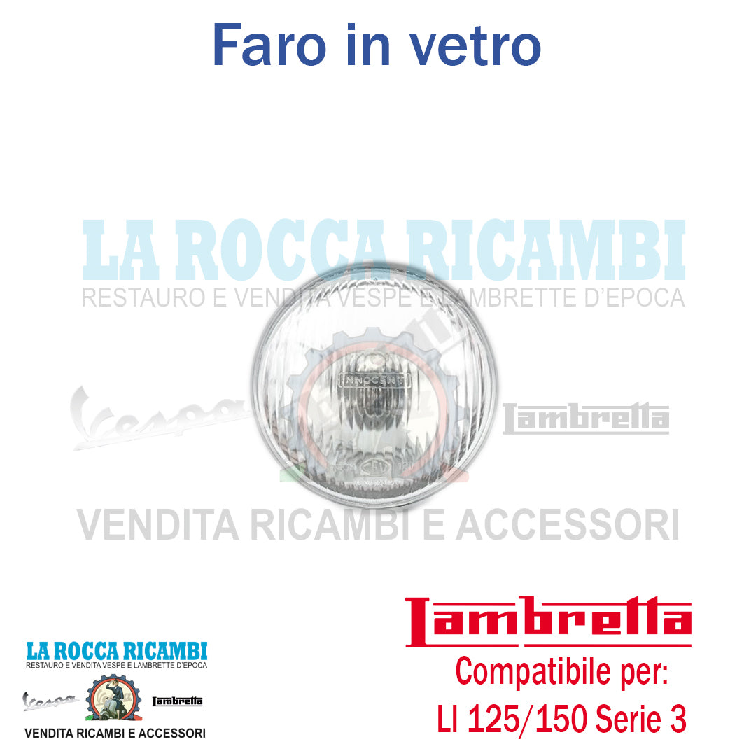Faro Anteriore Completo In Vetro Lambretta LI 125/150 Serie 3 Dal 1961 Al 1965