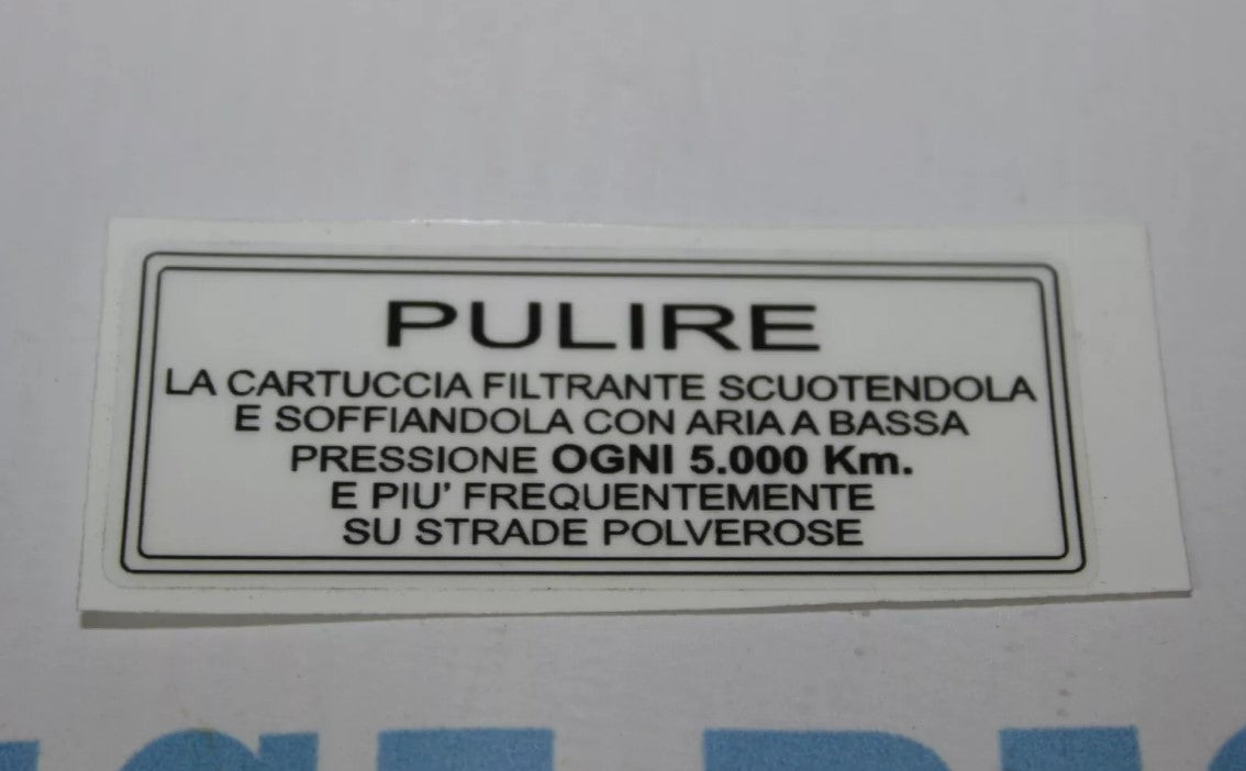 Adesivo / Decalcomania "PULIRE" Manutenzione filtro aria Lambretta LI - TV - SX - SPECIAL - DL - J 50 / 100 / 125