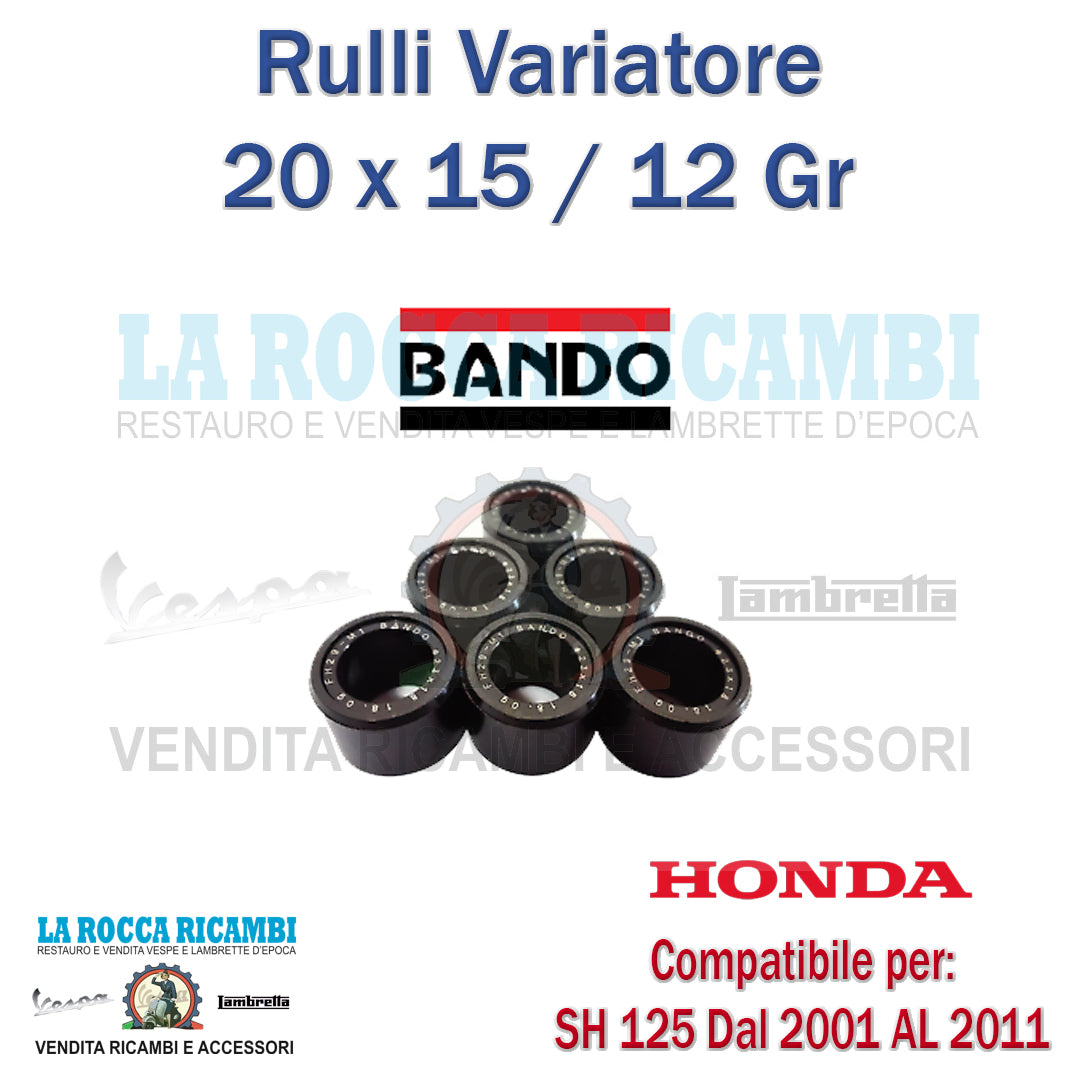 KIT 6 RULLI 20 X 15 X 12 GRAMMI HONDA SH 125/150 DAL 2001 AL 2011