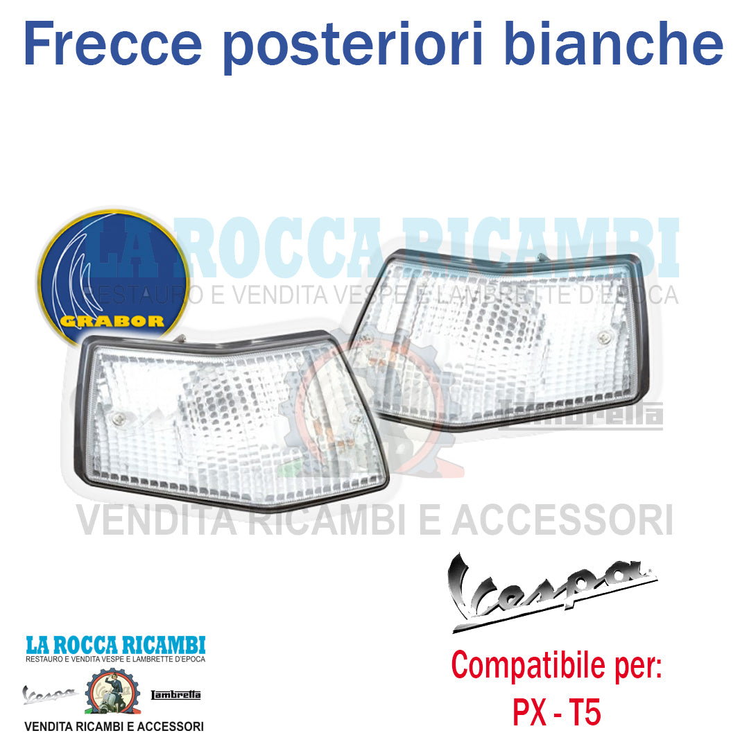 Frecce Posteriori Complete Vespa PX 125 / 150 / 200 - T5 Bianche con Bordo Nero