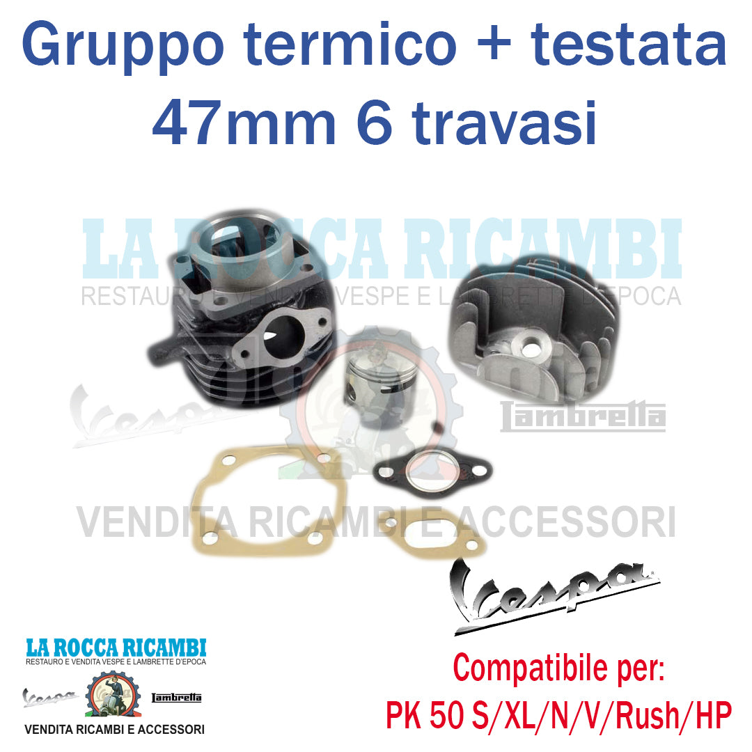 Gruppo Termico + Testata Ø47mm 6 Travasi Vespa 50 L/N/R/Special/PK S/XL/N/V/Rush