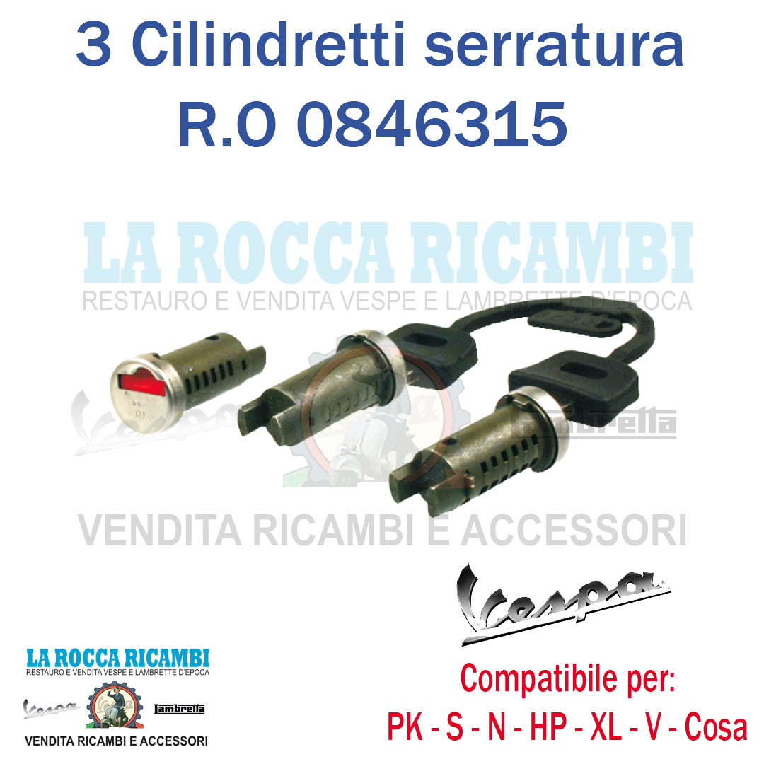 Kit Serratura 3 Cilindretti Bauletto + Bloccasterzo Vespa PX/T5/ PK-R.O 179292