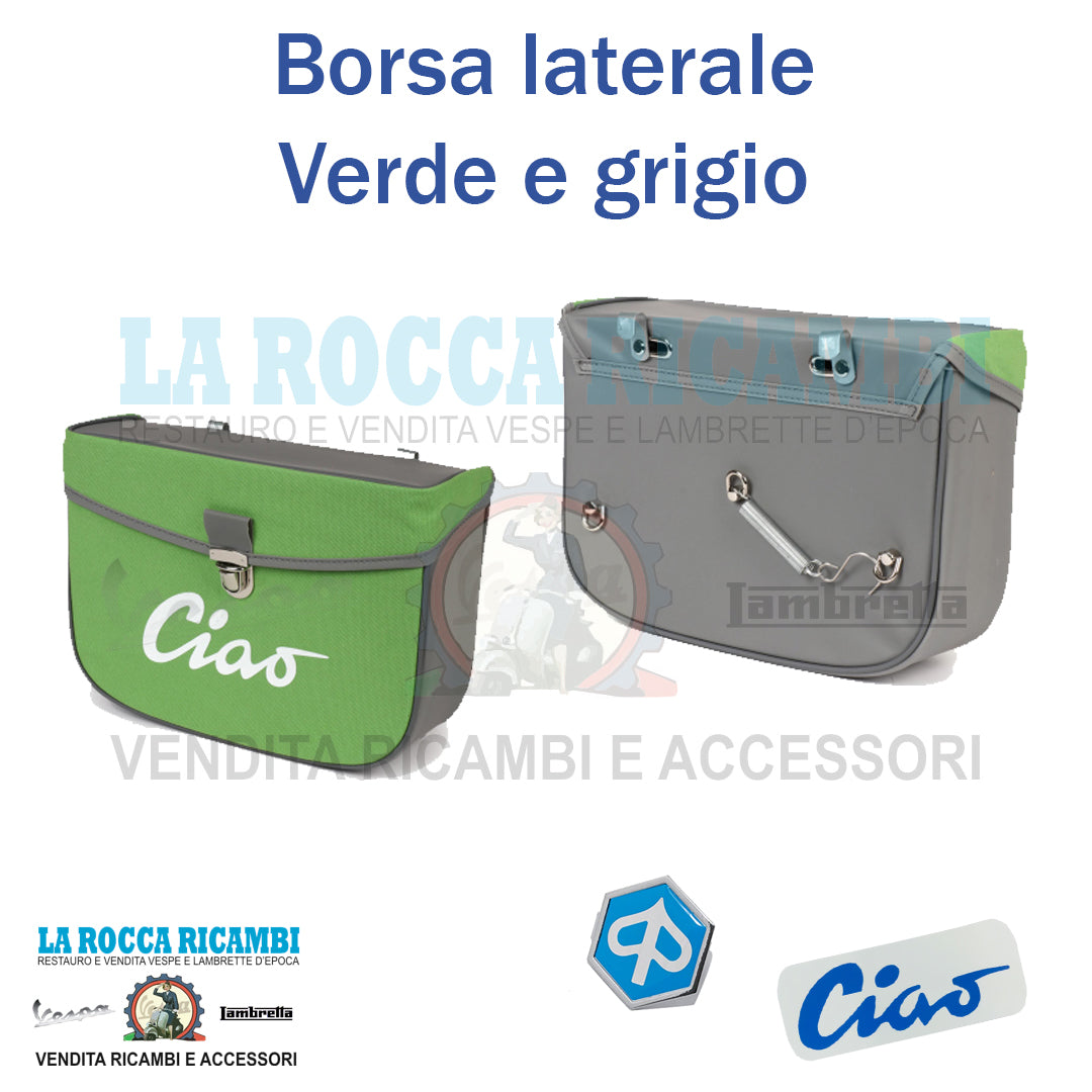 Borsa sacca posteriore laterale per ciclomotori PIAGGIO CIAO colore grigio e verde