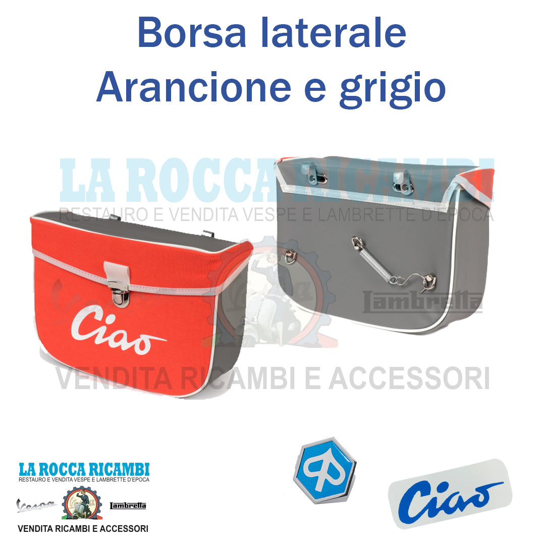Borsa sacca posteriore laterale per ciclomotori PIAGGIO CIAO colore grigio e arancione