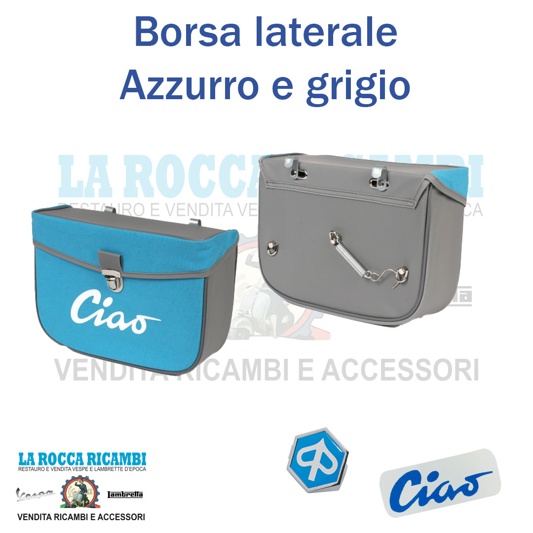 Borsa sacca posteriore laterale per ciclomotori PIAGGIO CIAO colore grigio e azzurro