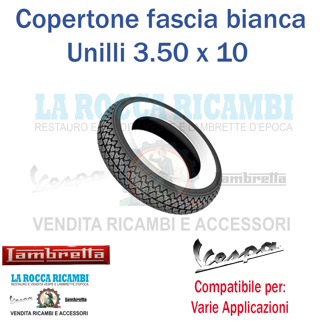 Copertone UNILLI Fascia Bianca 3.50 x 10 Vespa PX / TS / GTR / GL e Varie