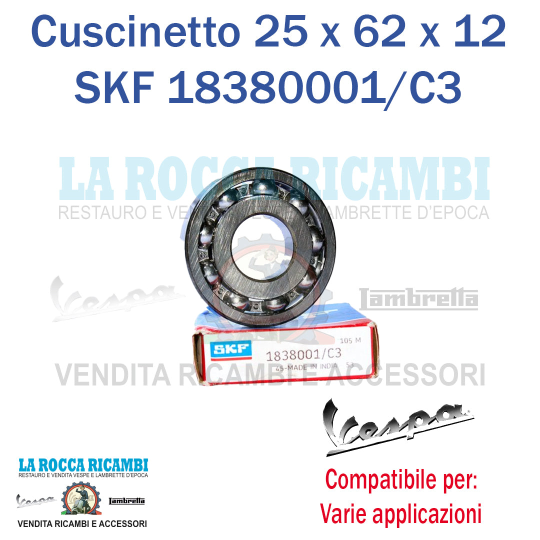 Cuscinetto Albero Motore 25 - 62 - 12 Lato Frizione SKF 1838001/C3 Dal 1953 Al 1978