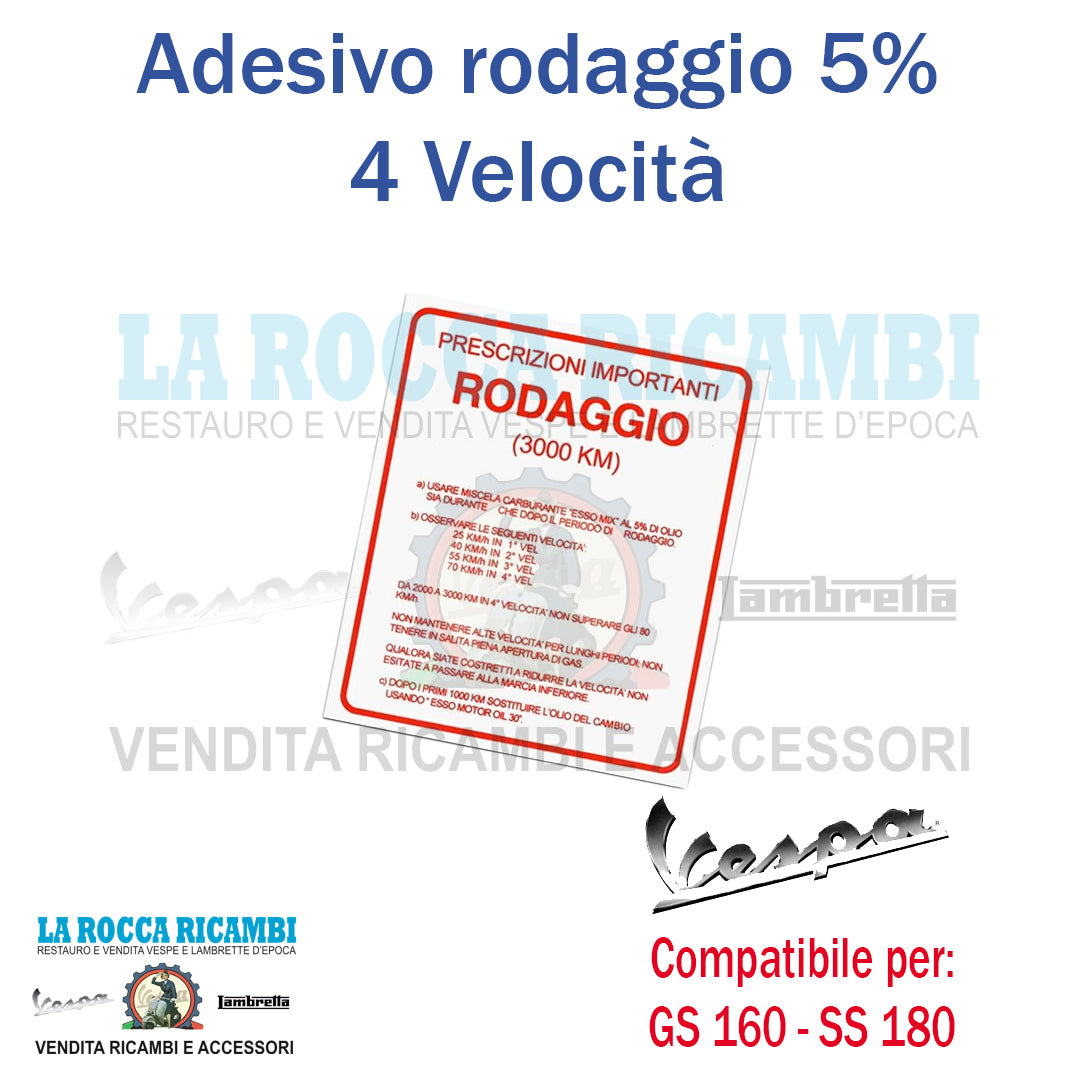 Scritta Rodaggio 5% 120 x 140 Vespa GS 160 - SS 180