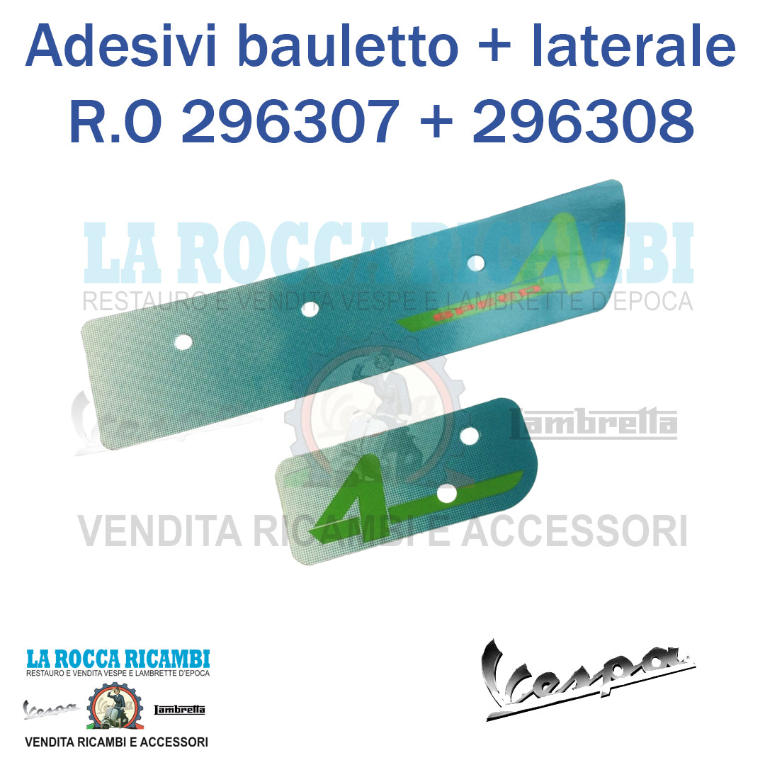 Adesivi Bauletto + Fiancata Vespa HP 4 Marce "SPEED" R.O. 296307 + 296308