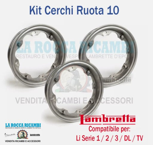 Kit 3 Cerchi LAMBRETTA LI -TV- SPECIAL - DL - SX DAL 1958 AL 1970 R.O. 19044034