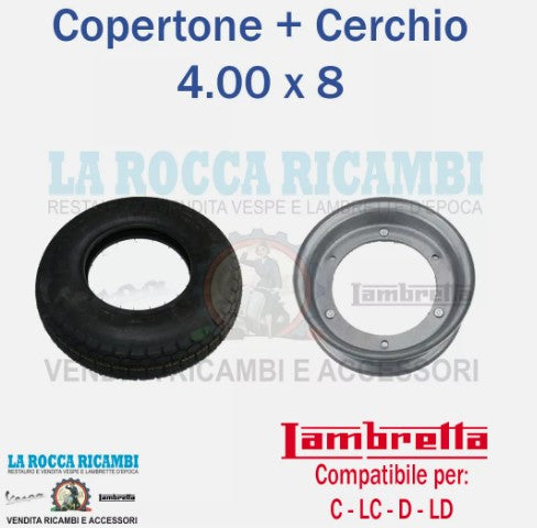 Kit Copertone 4 00 X 8 + Cerchio Lambretta C / D / LC / LD 125 150