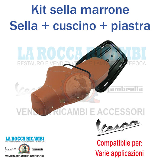 Kit Sella Monoposto + Cuscino + Piastra Marrone Vespa Anni 70