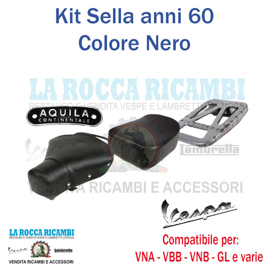 Kit Sella Anteriore + Cuscino Posteriore + Piastra fissaggio cuscino (Colore Nero) Vespa VNA - VBA - VBB - GL