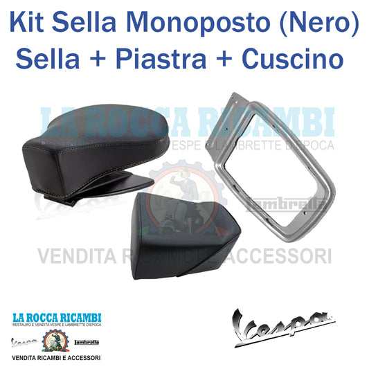 Kit  Sella monoposto + piastra posteriore + Cuscino(Colore Nero)Vespa 50 SPECIAL