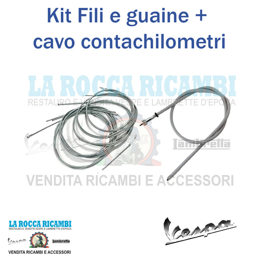 Kit Fili + Guaine Con Cavo Trasmissione Contachilometri Vespa PX