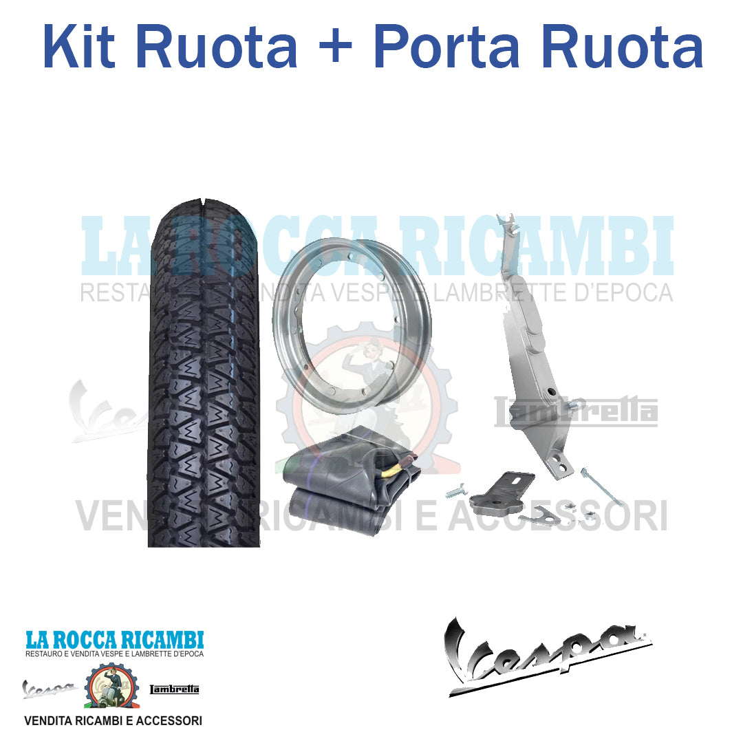 Kit Porta Ruota Di Scorta + Ruota + Cerchio 3.00x10 per vespa 50 special et3 primavera
