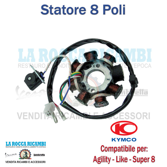 STATORE MAGNETE MOTORE KIMCO AGILITY - LIKE - SUPER 8 4T 50cc, 8 Poli