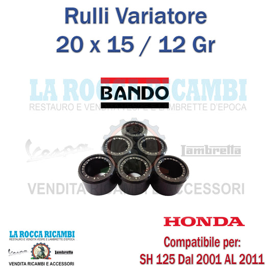 KIT 6 RULLI 20 X 15 X 12 GRAMMI HONDA SH 125/150 DAL 2001 AL 2011