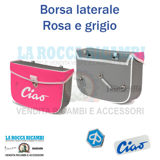 Borsa sacca posteriore laterale per ciclomotori PIAGGIO CIAO colore grigio e rosa
