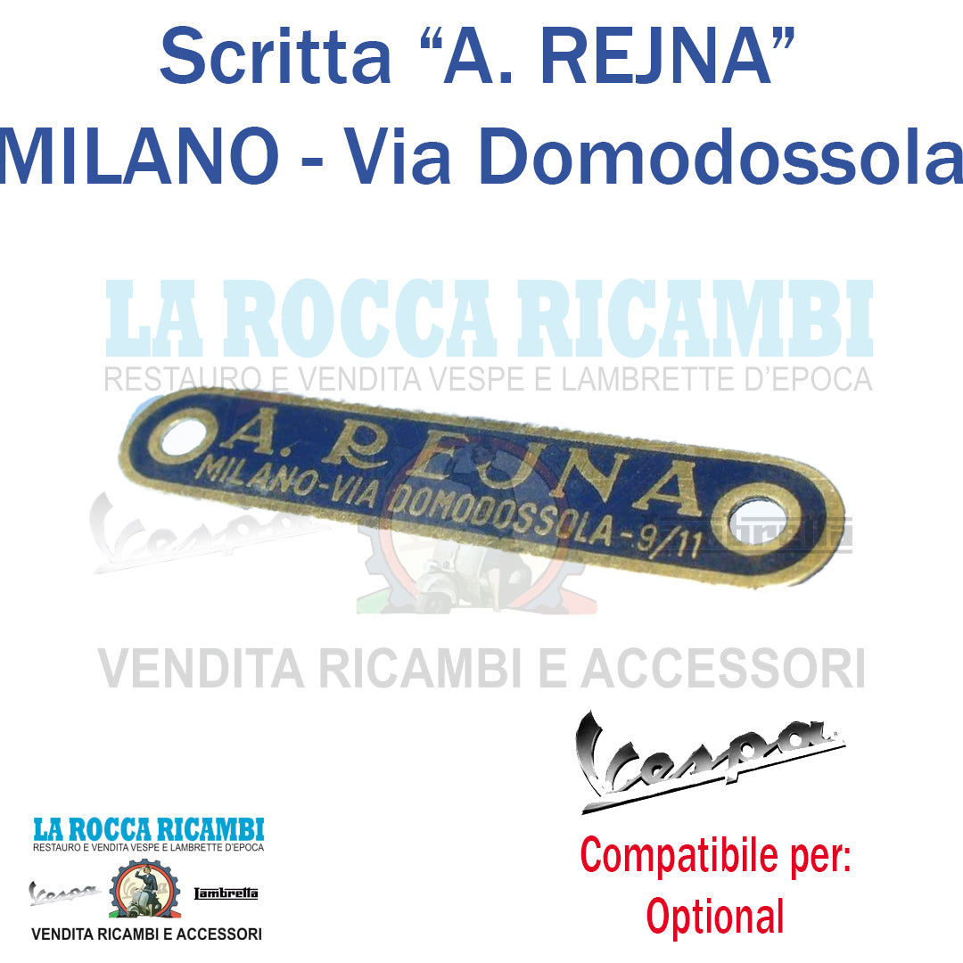 Scritta Targhetta "A. REJNA" Vespa e Moto [BLU]