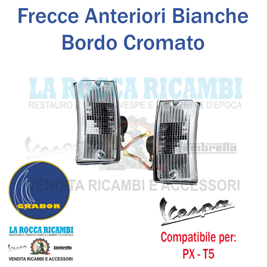 Frecce Anteriori Vespa PX125 150 200 [BIANCHE CON BORDO CROMATO]