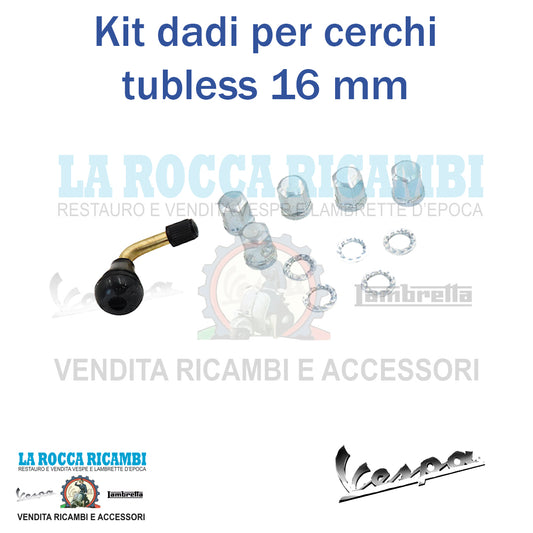 Kit 5 Dadi tubeless 16mm + Rondelle + Valvola per Vespa