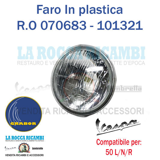 Faro Anteriore Completo In plastica Vespa 50 Faro Tondo - L - N -R  GRABOR