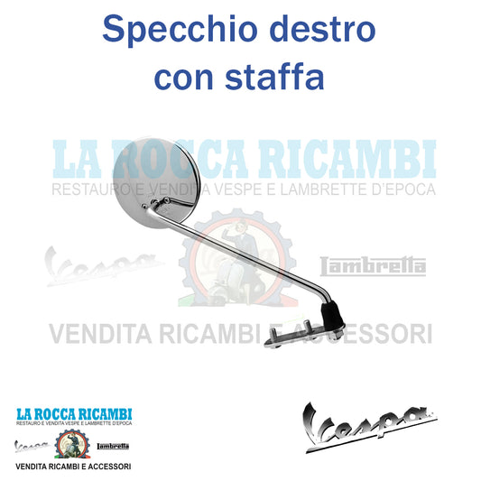 Specchio DX Cromato Con Staffa FIEM Per Vespa 50 / PX / TS / GTR e varie