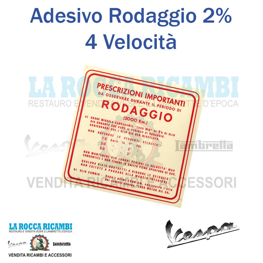 Scritta Adesivo Rodaggio 2% 3 Marce 148 x 144 mm Vespa VNA / VNB / VBA (ROSSO)