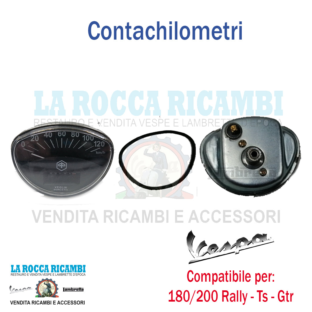 Contachilometri Vespa TS - GTR - RALLY Scala 120 KMH Sfondo Nero