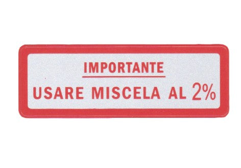 Scritta Adesiva Usare Miscela 2% Vespa PX - TS - GTR - SPRINT VELOCE [MODELLO LARGO] (ROSSA)