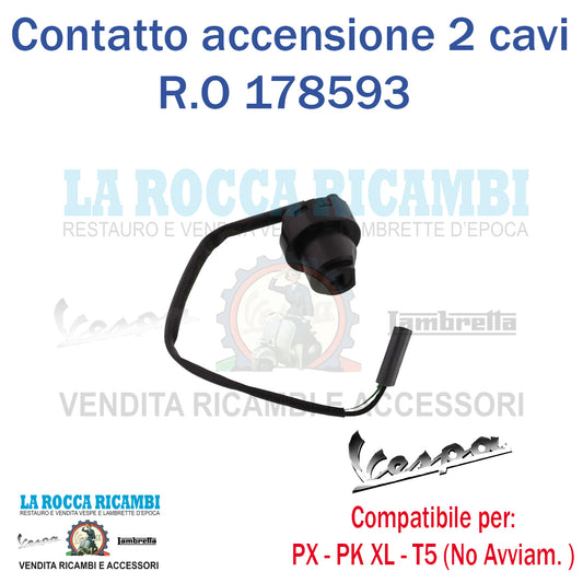 Commutatore Accensione Chiave 2 Pin Vespa PK XL - T5 - PX Arcobaleno (Senza Avviamento Elettrico)